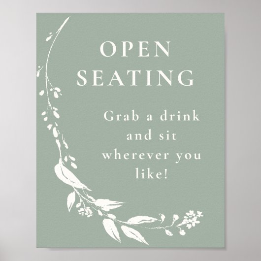 Minimalistisch Sage Green Floral Open Seeteszeiche Poster (Vorne)
