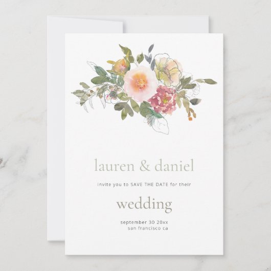 Minimalistisch Sage Green Floral QR Hochzeit Save The Date (Vorderseite)