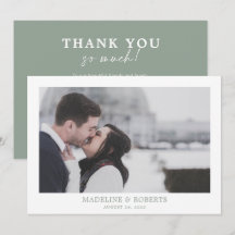 Minimalistisch Sage Green Foto Wedding Danke Karte