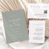 Minimalistisch Sage Green Heart Wedding Einladung