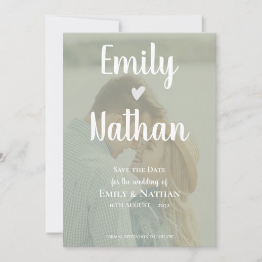 Minimalistisch Sage Green Imitats Vellum Foto Hoch Save The Date (Vorderseite)