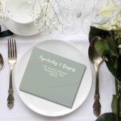 Minimalistisch Sage Green Ivory Foto QR-Code E-Mai All In One Einladung