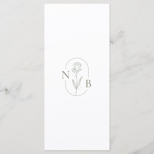 Minimalistisch Sage Green Modern Boho Wedding Mono Menükarte (Rückseite)
