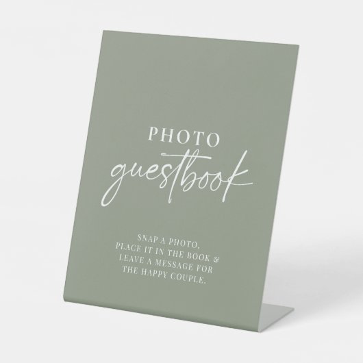 Minimalistisch Sage Green Modern Foto Guestbook Sockelschild (Vorderseite)