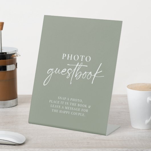 Minimalistisch Sage Green Modern Foto Guestbook Sockelschild (In SItu)