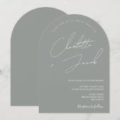 Minimalistisch Sage Green Modern Script arch Weddi Einladung (Vorne/Hinten)