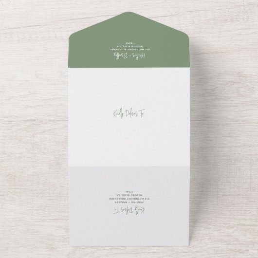 Minimalistisch Sage Green Modern Wedding All In One Einladung (Außenbereich)