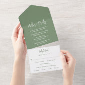 Minimalistisch Sage Green Modern Wedding All In One Einladung (Abreißen)