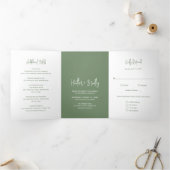 Minimalistisch Sage Green Modern Wedding Dreifach Gefaltete Einladung (Innenseite)