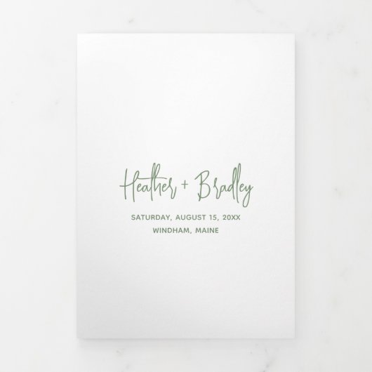 Minimalistisch Sage Green Modern Wedding Dreifach Gefaltete Einladung (Cover)