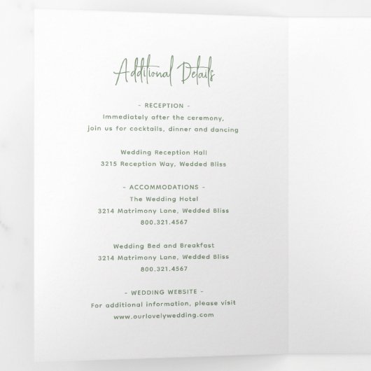 Minimalistisch Sage Green Modern Wedding Dreifach Gefaltete Einladung (Innen Erste Seite)