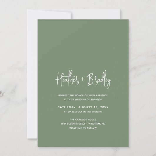Minimalistisch Sage Green Modern Wedding Einladung (Vorderseite)