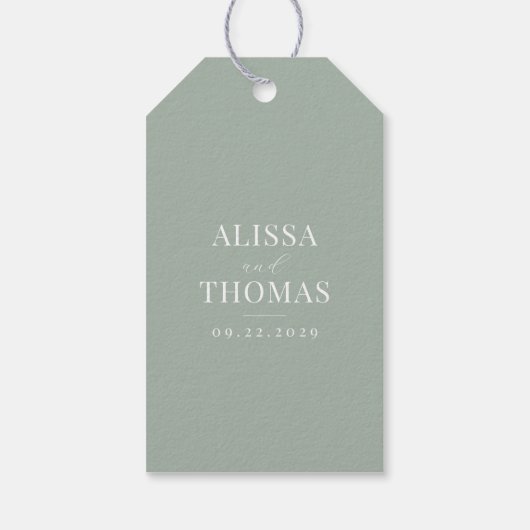 Minimalistisch Sage Green Modern Wedding Geschenkanhänger (Rückseite)