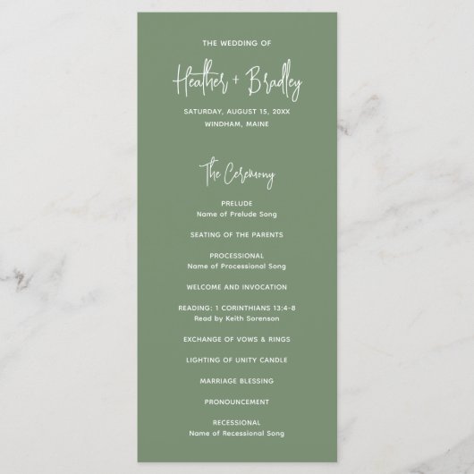 Minimalistisch Sage Green Modern Wedding Programm (Vorderseite)