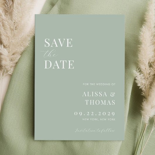 Minimalistisch Sage Green Modern Wedding Save The Date
