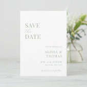 Minimalistisch Sage Green Modern Wedding Save The Date (Stehend Vorderseite)