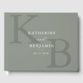 Minimalistisch Sage Green Monogram Modern Wedding Gästebuch (Vorderseite)