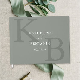 Minimalistisch Sage Green Monogram Modern Wedding Gästebuch