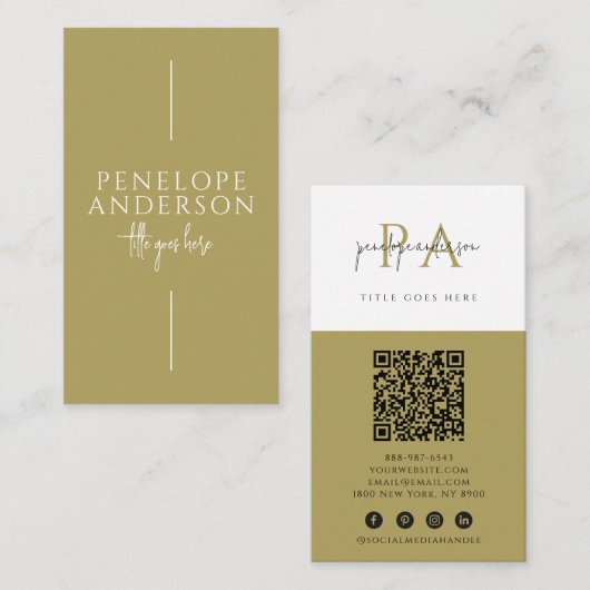 Minimalistisch Sage Green Neutral QR Code Boho Mod Visitenkarte (Vorne/Hinten)