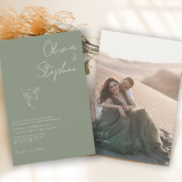 Minimalistisch Sage Green Romantic Foto Hochzeit Einladung