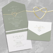 Minimalistisch Sage Green Rope Heart Wedding All In One Einladung