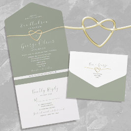 Minimalistisch Sage Green Rope Heart Wedding All In One Einladung