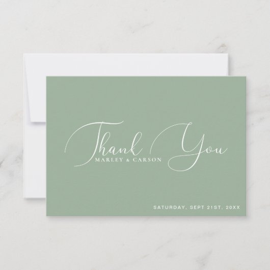 Minimalistisch Sage Green Script Custom Wedding Dankeskarte (Vorderseite)