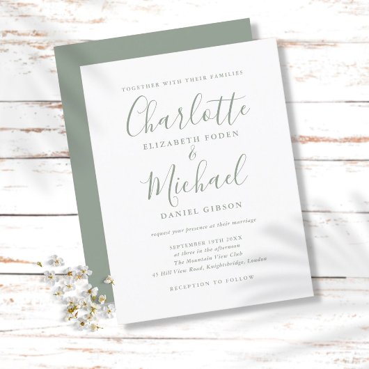 Minimalistisch Sage Green Script Einladung