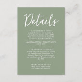 Minimalistisch Sage Green Script Hochzeitsdetails Begleitkarte (Vorderseite)