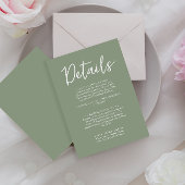 Minimalistisch Sage Green Script Hochzeitsdetails Begleitkarte