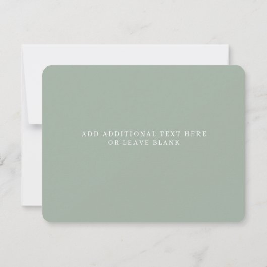 Minimalistisch Sage Green Script Letters Wedding Dankeskarte (Rückseite)