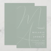 Minimalistisch Sage Green Script Monogram Wedding Einladung (Vorne/Hinten)