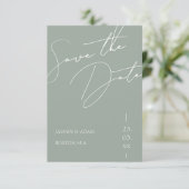 Minimalistisch Sage Green Script Typografy Wedding Save The Date (Stehend Vorderseite)