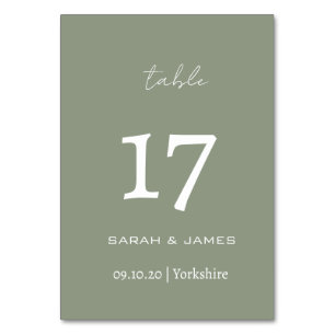 Minimalistisch Sage Green Script Wedding Custom Tischnummer