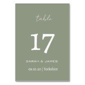 Minimalistisch Sage Green Script Wedding Custom Tischnummer (Rückseite)