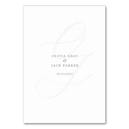 Minimalistisch Sage Green Script Wedding Platzkart Tischnummer (Rückseite)
