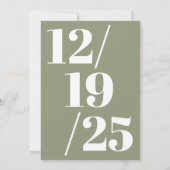 Minimalistisch Sage Green Simple Bold Wedding Einladung (Rückseite)