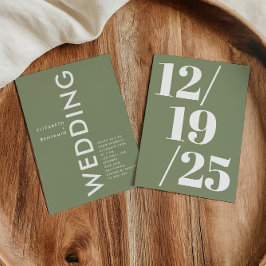 Minimalistisch Sage Green Simple Bold Wedding Einladung