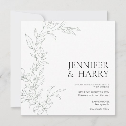 Minimalistisch Sage Green Wedding Einladung (Vorderseite)