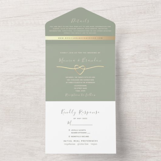 Minimalistisch Sage Green Wedding Einladung (Innen Boden)