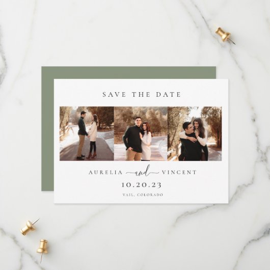 Minimalistisch Sage Green Wedding Foto Save the Da Date (Vorderseite/Rückseite Beispiel)