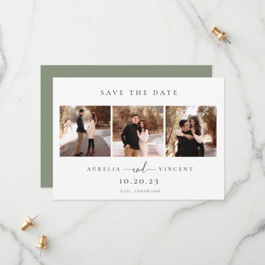 Minimalistisch Sage Green Wedding Foto Save the Da Save The Date (Vorderseite/Rückseite Beispiel)