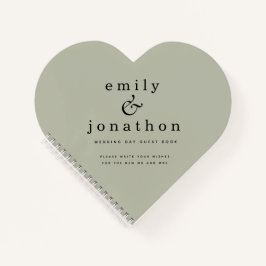 Minimalistisch Sage Green Wedding Heart Gästebuch Notizblock