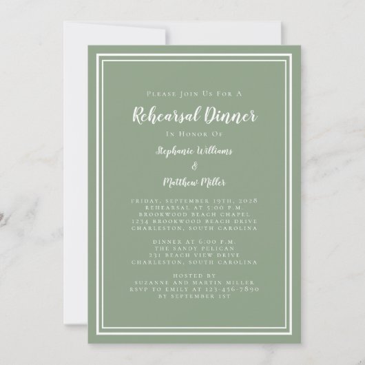 Minimalistisch Sage Green Wedding Probe Dinner Einladung (Vorderseite)
