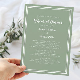 Minimalistisch Sage Green Wedding Probe Dinner Einladung