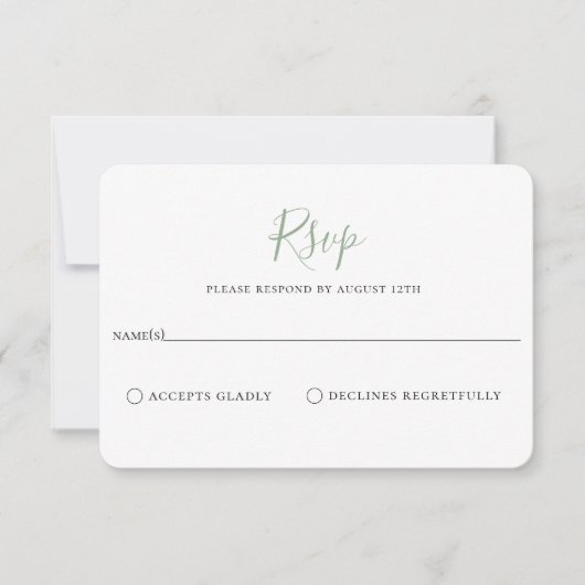 Minimalistisch Sage Green Wedding RSVP Card Karte (Vorderseite)