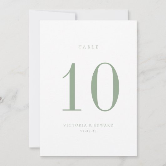 Minimalistisch Sage Green Wedding Tischnummer Card (Rückseite)