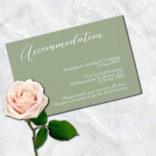 Minimalistisch Sage Green Wedding Unterkunft Begleitkarte