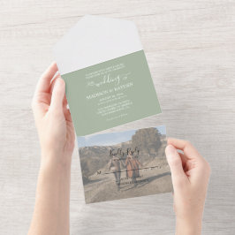 Minimalistisch Sage Grüne Hochzeit All In One Einladung