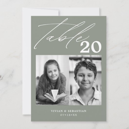 Minimalistisch Sage Wedding Tischnummer Zwei Bilde (Rückseite)